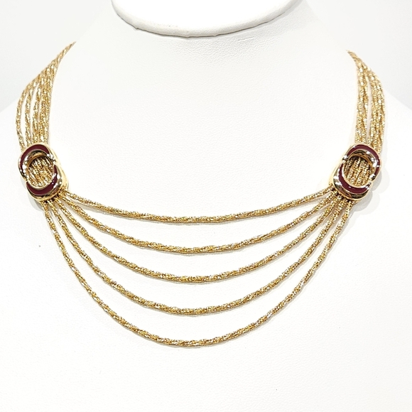 NWT Givenchy Vintage 1979 Multistrand Chain Necklace Maroon Red Crescent Accents - Picture 4 of 16